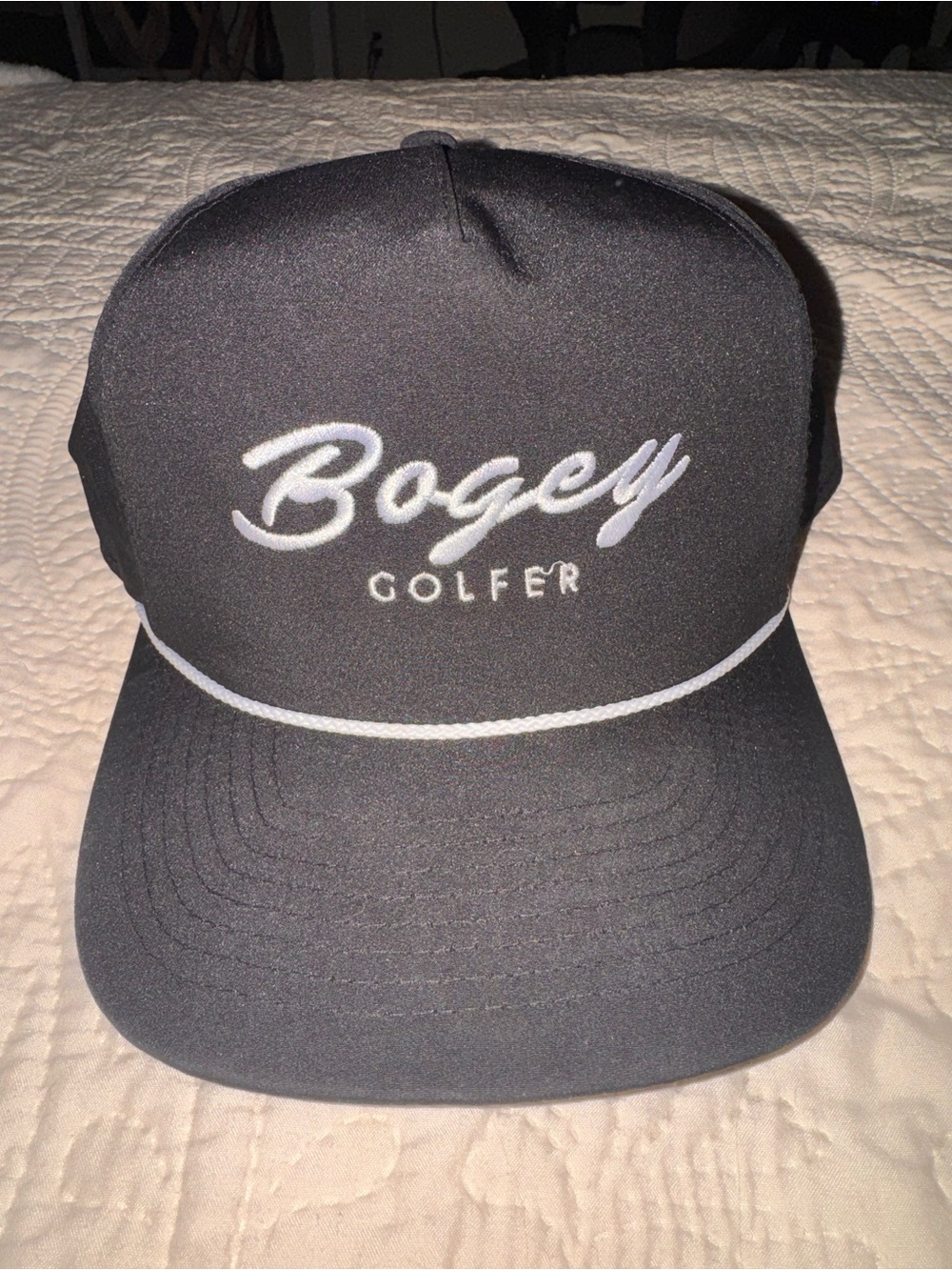 Bogey Golfer Black Baseball Cap with White Trim